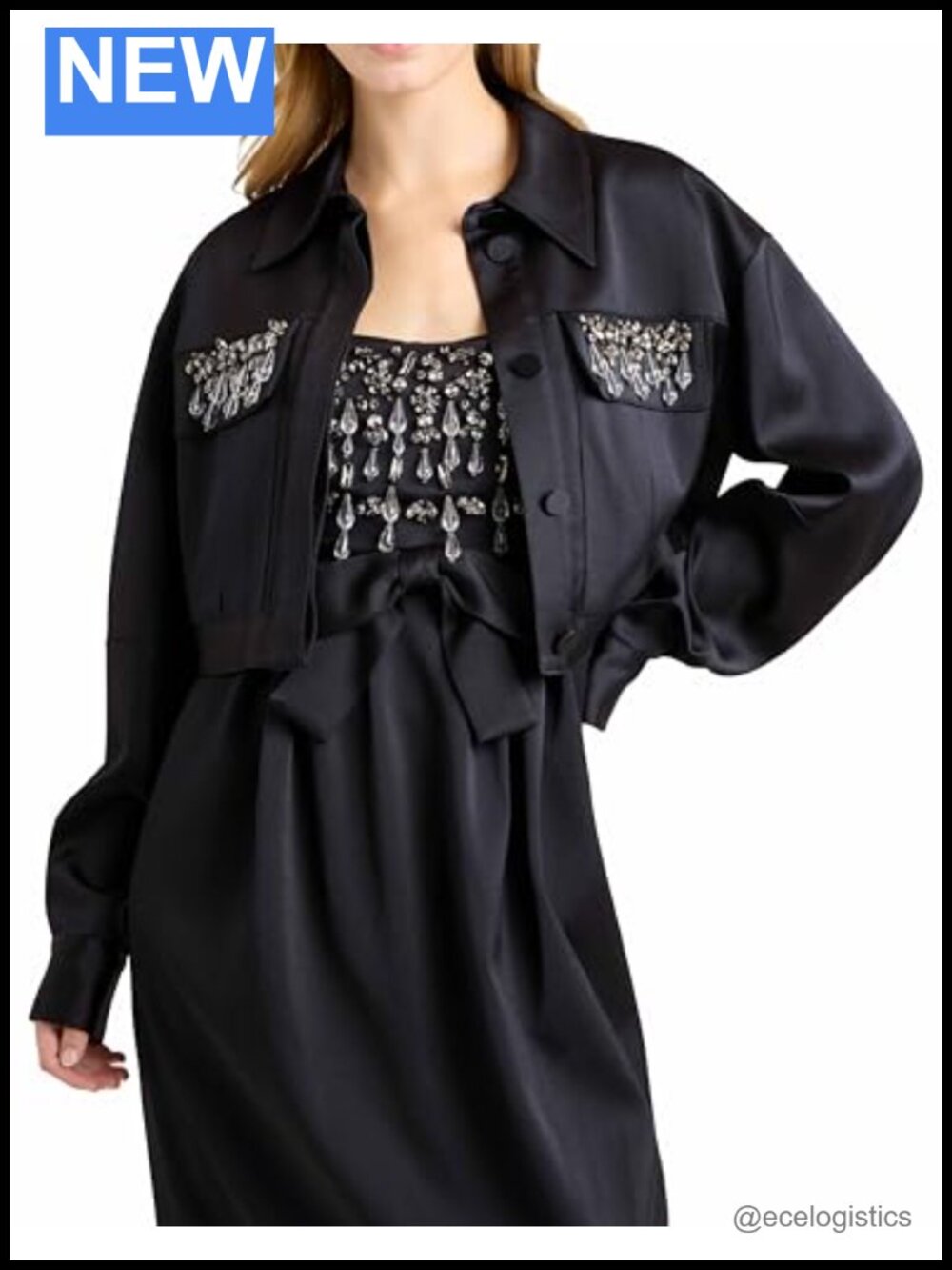 Women's Gemstone Embellished Long Sleeve Button Front Jacket Overcoat Rayon